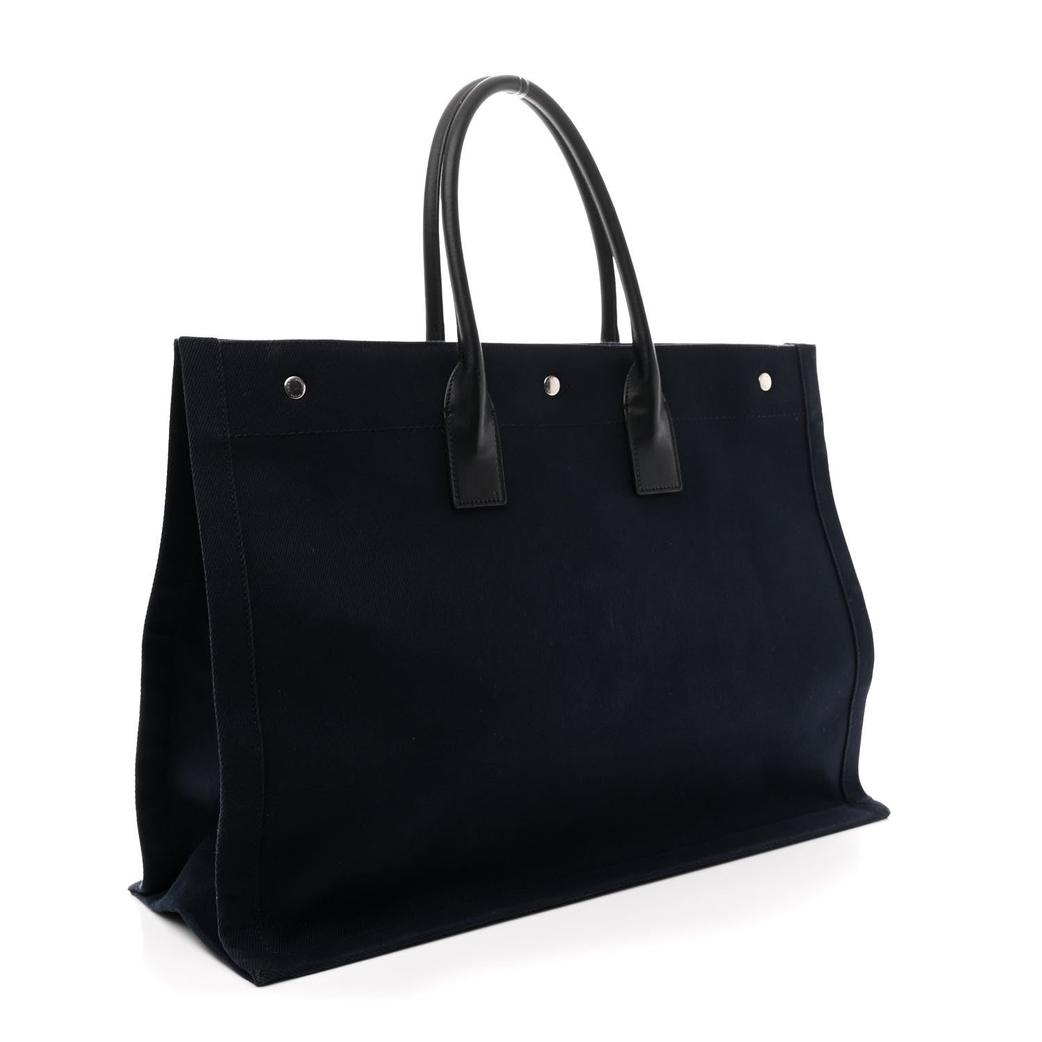 Saint Laurent Linen Calfskin Rive Gauche Tote Navy 3 of 9