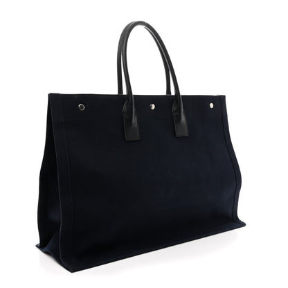 Saint Laurent Linen Calfskin Rive Gauche Tote Navy 3 of 9