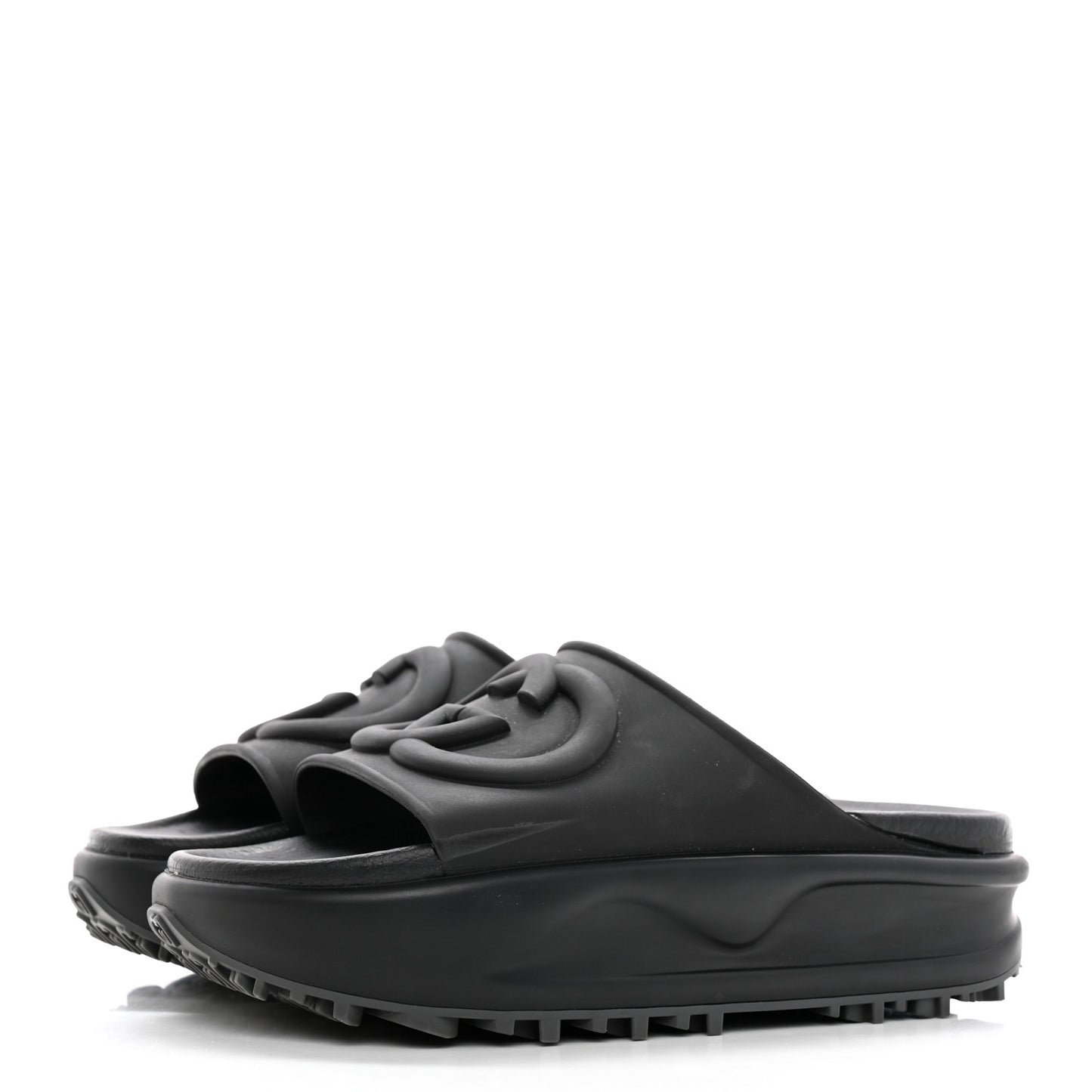 Soft Rubber Womens Interlocking G Platform 42mm Slide Sandals 37 Black