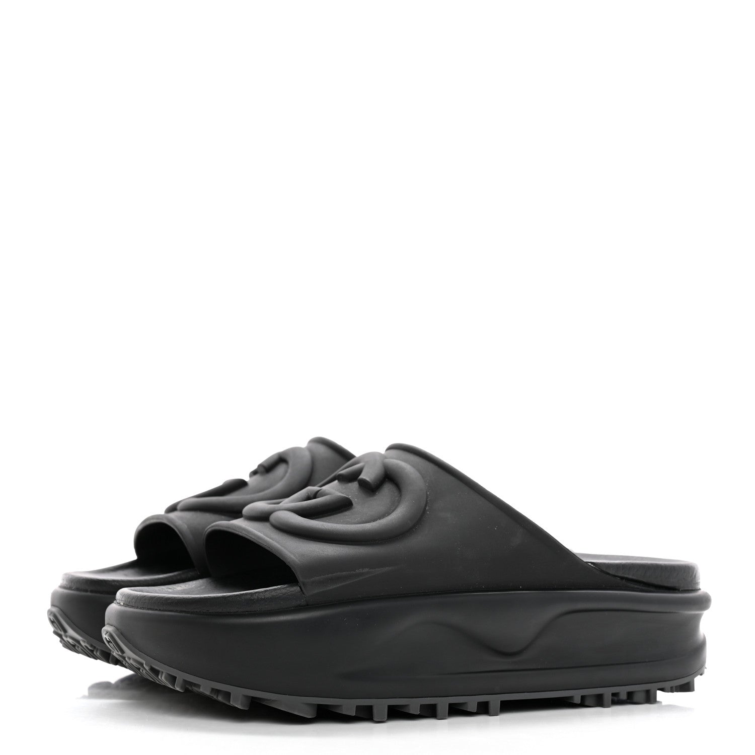 Gucci Soft Rubber Womens Interlocking G Platform 42mm Slide Sandals 37 Black 3 of 14
