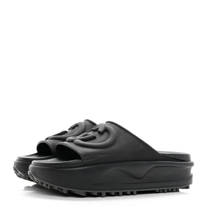 Gucci Soft Rubber Womens Interlocking G Platform 42mm Slide Sandals 37 Black 3 of 14