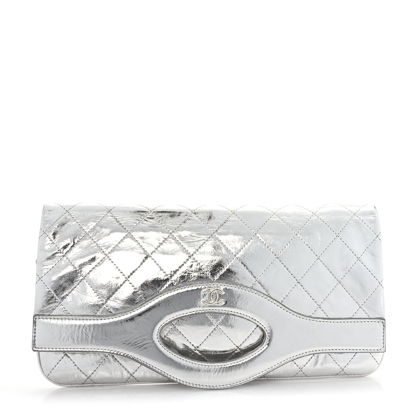 Metallic Crumpled Calfskin Small 31 Pouch Silver