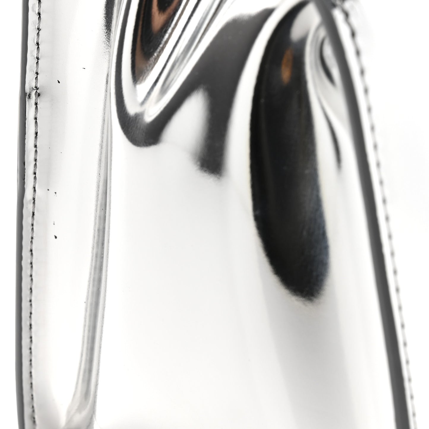 Metallic Patent Calfskin La Pochette Rond Carre Silver