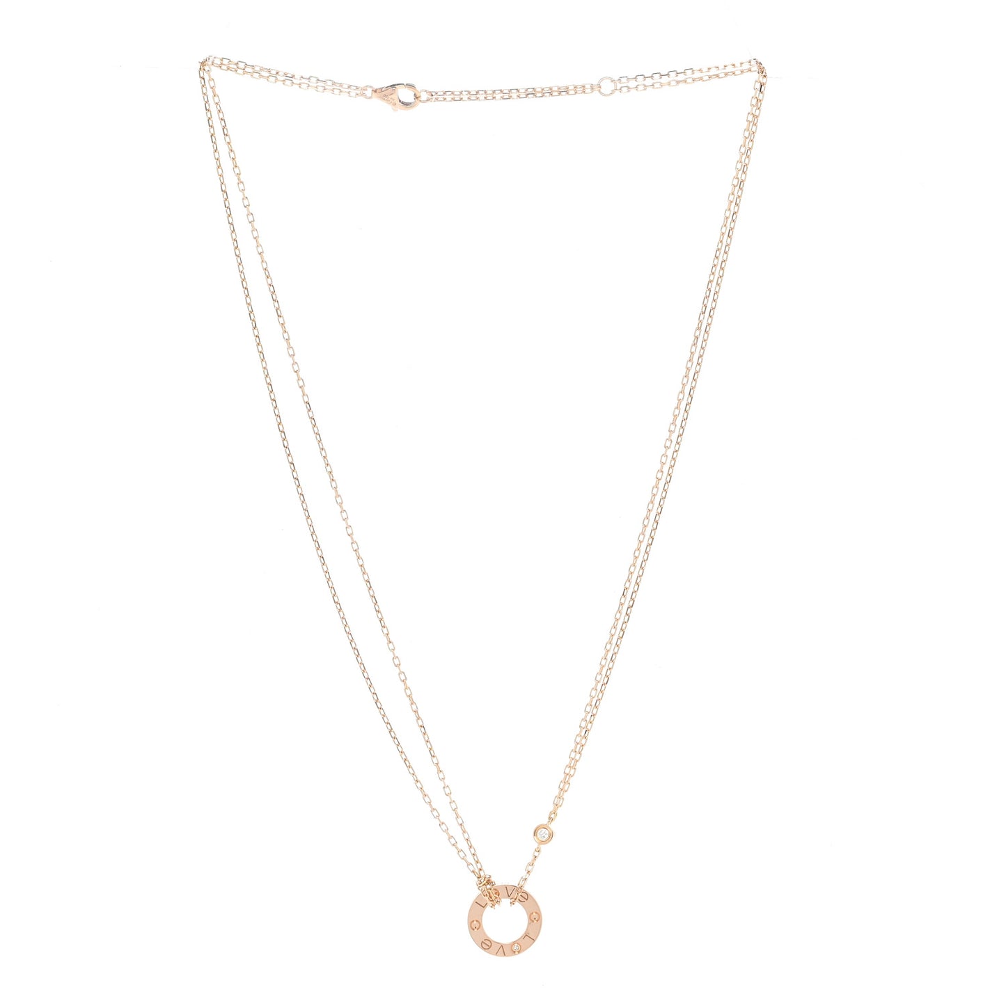 18K Pink Gold 2 Diamond LOVE Necklace