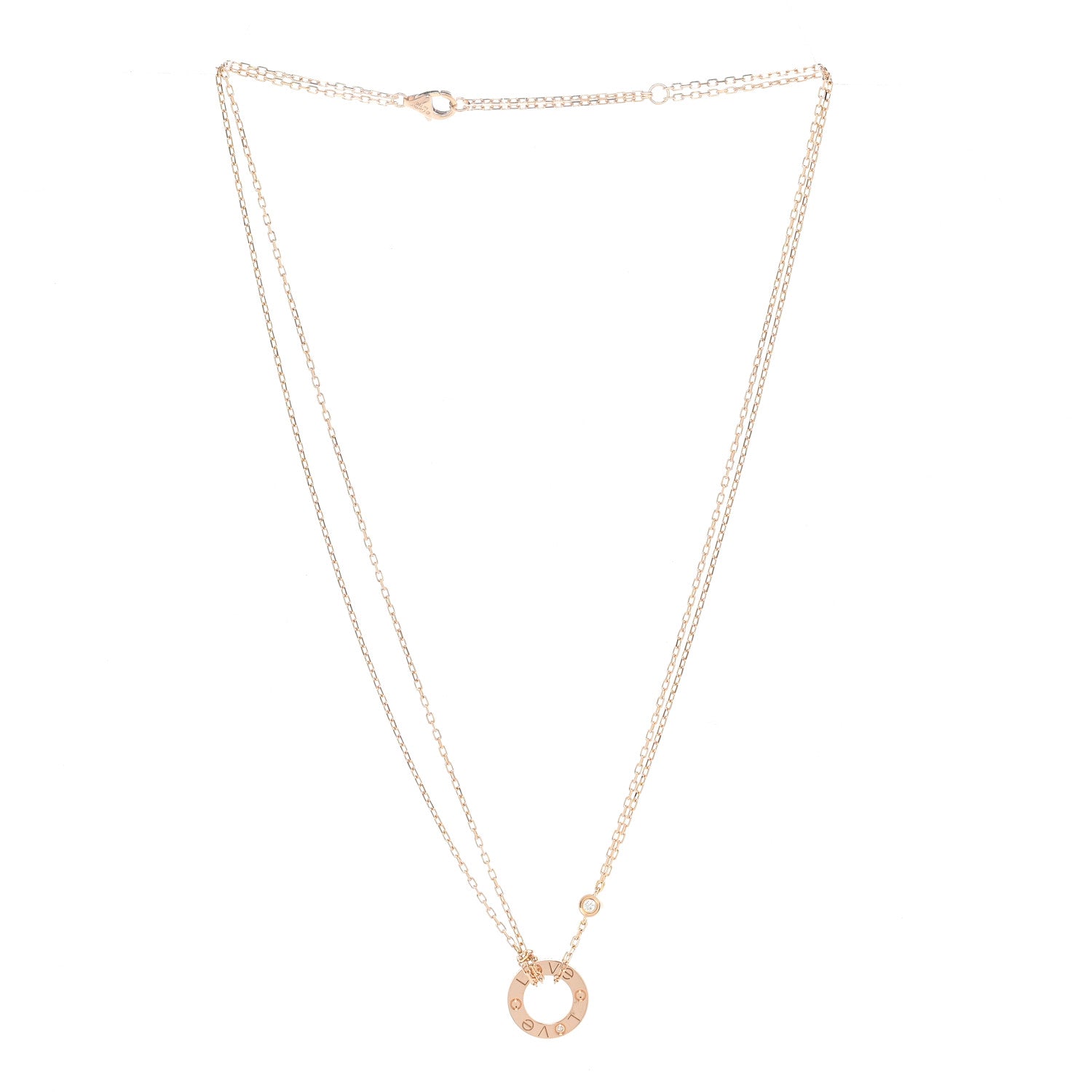 Cartier 18K Pink Gold 2 Diamond LOVE Necklace 3 of 5