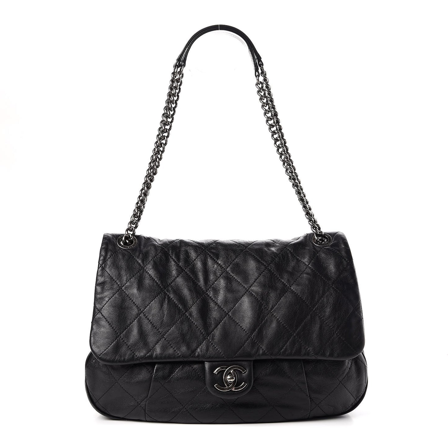 Calfskin Coco Pleats Flap Black