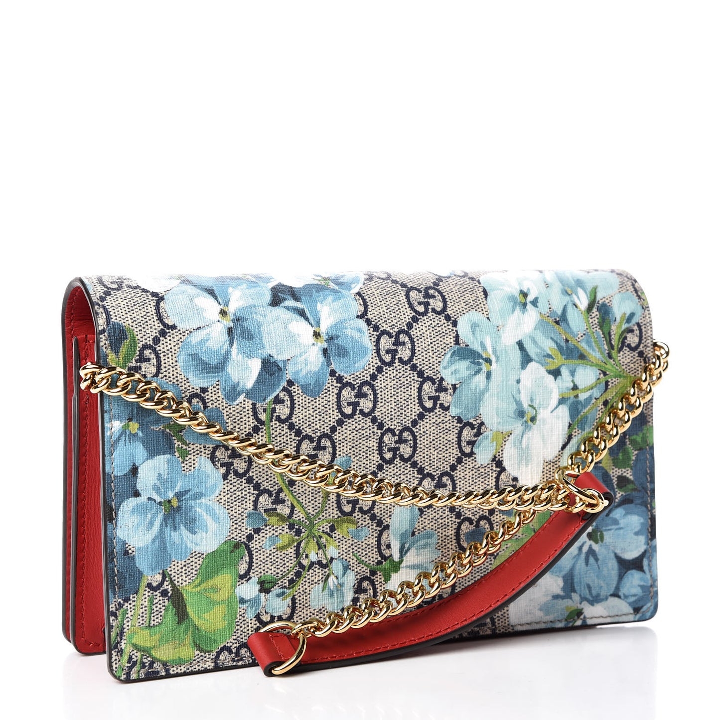 GG Supreme Monogram Blooms Chain Wallet Blue