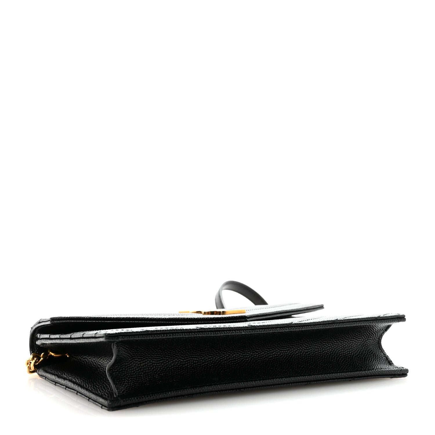 Saint Laurent Grain De Poudre Matelasse Chevron Monogram Envelope Chain Wallet Black 4 of 10