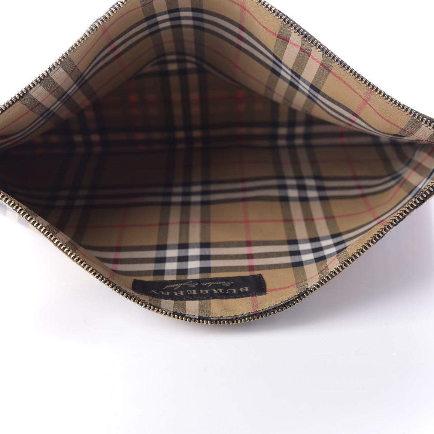 Coated Canvas Vintage Check Large Zip Pouch Antique Yellow