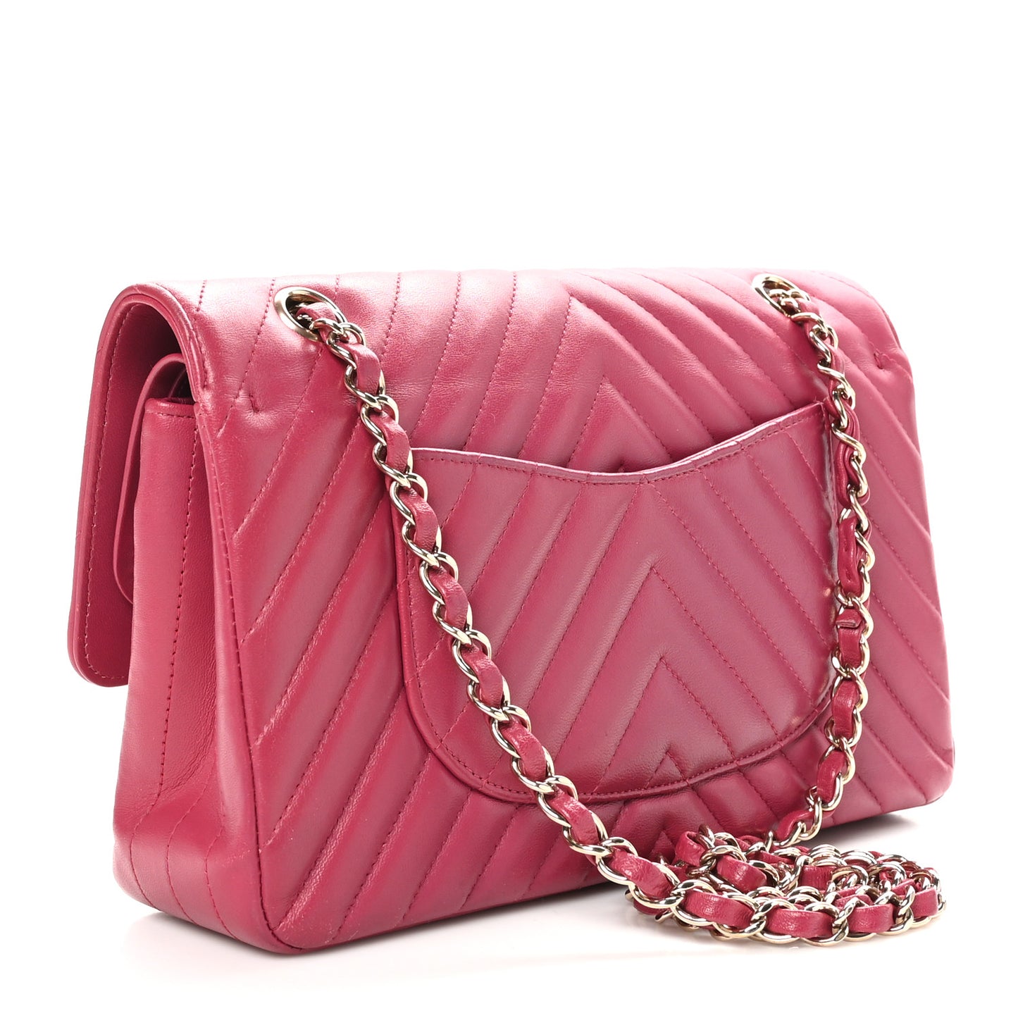 Lambskin Chevron Quilted Medium Double Flap Dark Pink