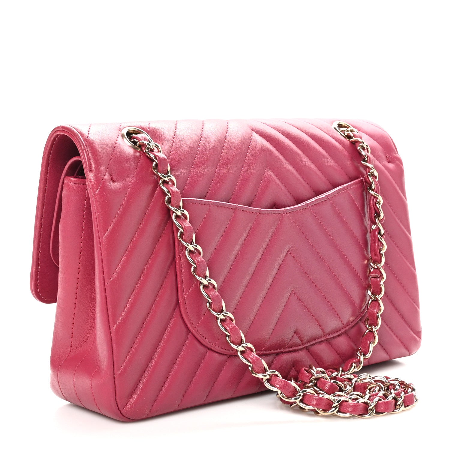 Chanel Lambskin Chevron Quilted Medium Double Flap Dark Pink 3 of 10