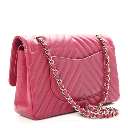 Chanel Lambskin Chevron Quilted Medium Double Flap Dark Pink 3 of 10