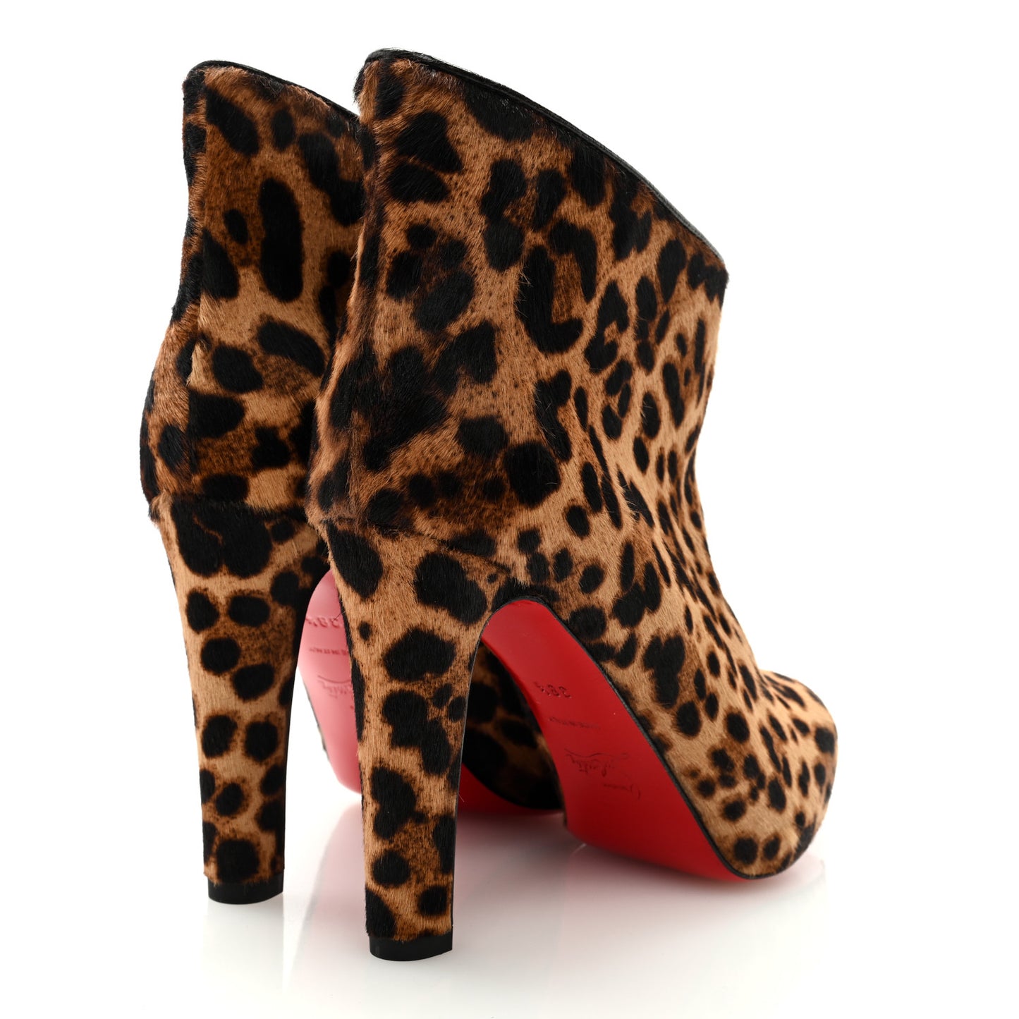 CHRISTIAN LOUBOUTIN Pony Hair Leopard Print Booty Ankle Boots 38.5