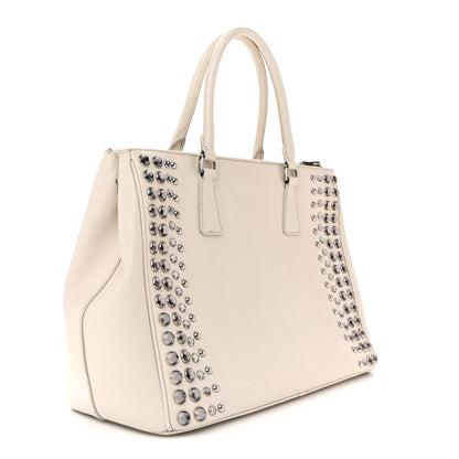 Prada Saffiano Lux Studded Crystal Medium Galleria Double Zip Tote Talco 5 of 31