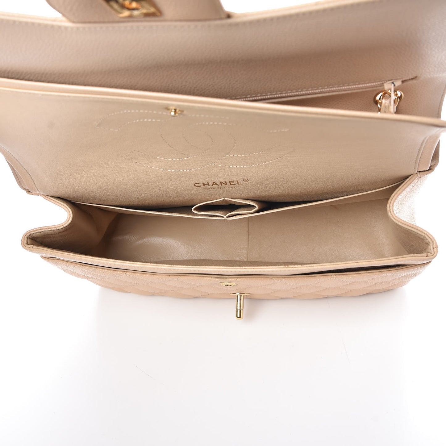 Caviar Quilted Jumbo Double Flap Beige Clair