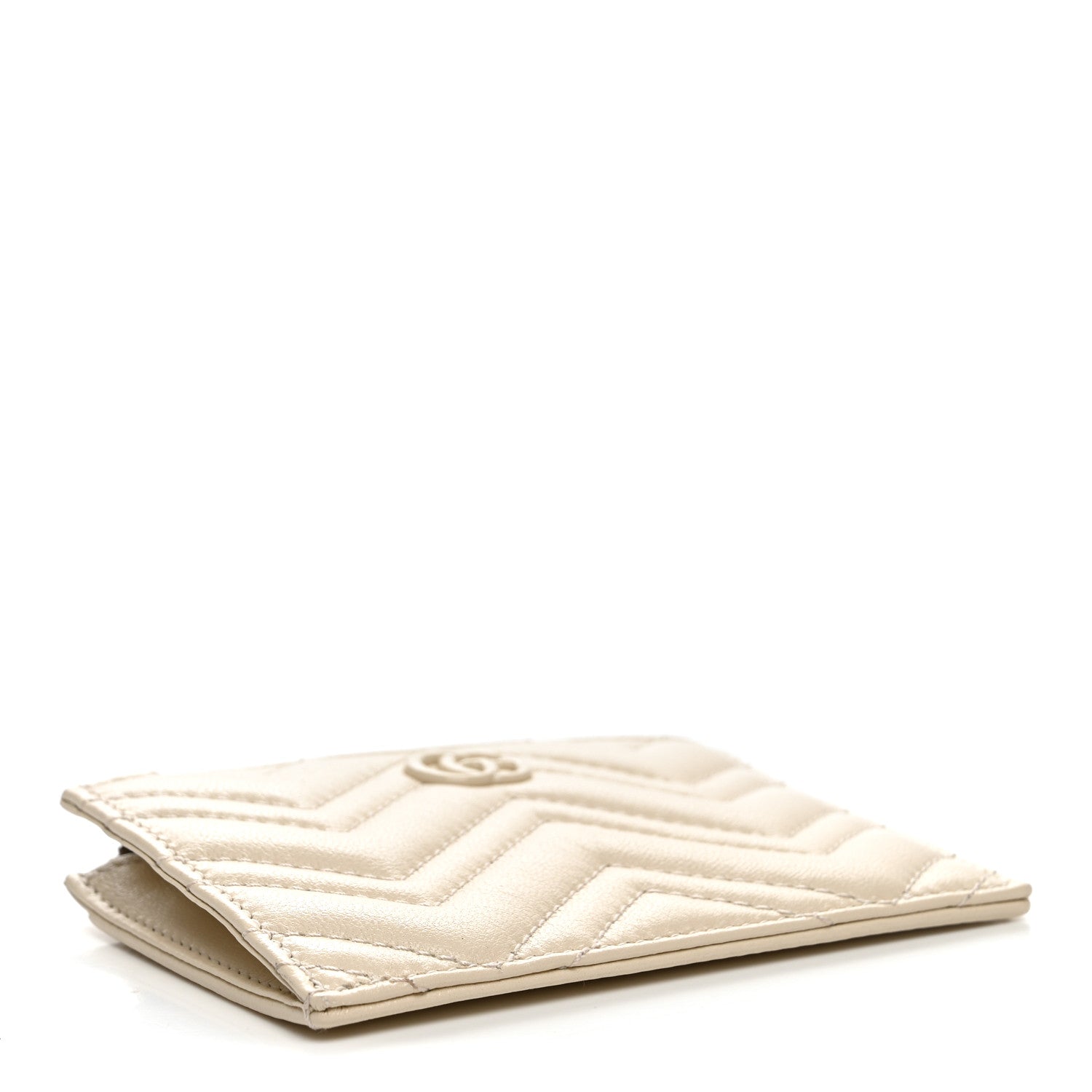 Gucci Lambskin Matelasse Monochrome GG Marmont Zip Key Pouch New Ivoire 4 of 7