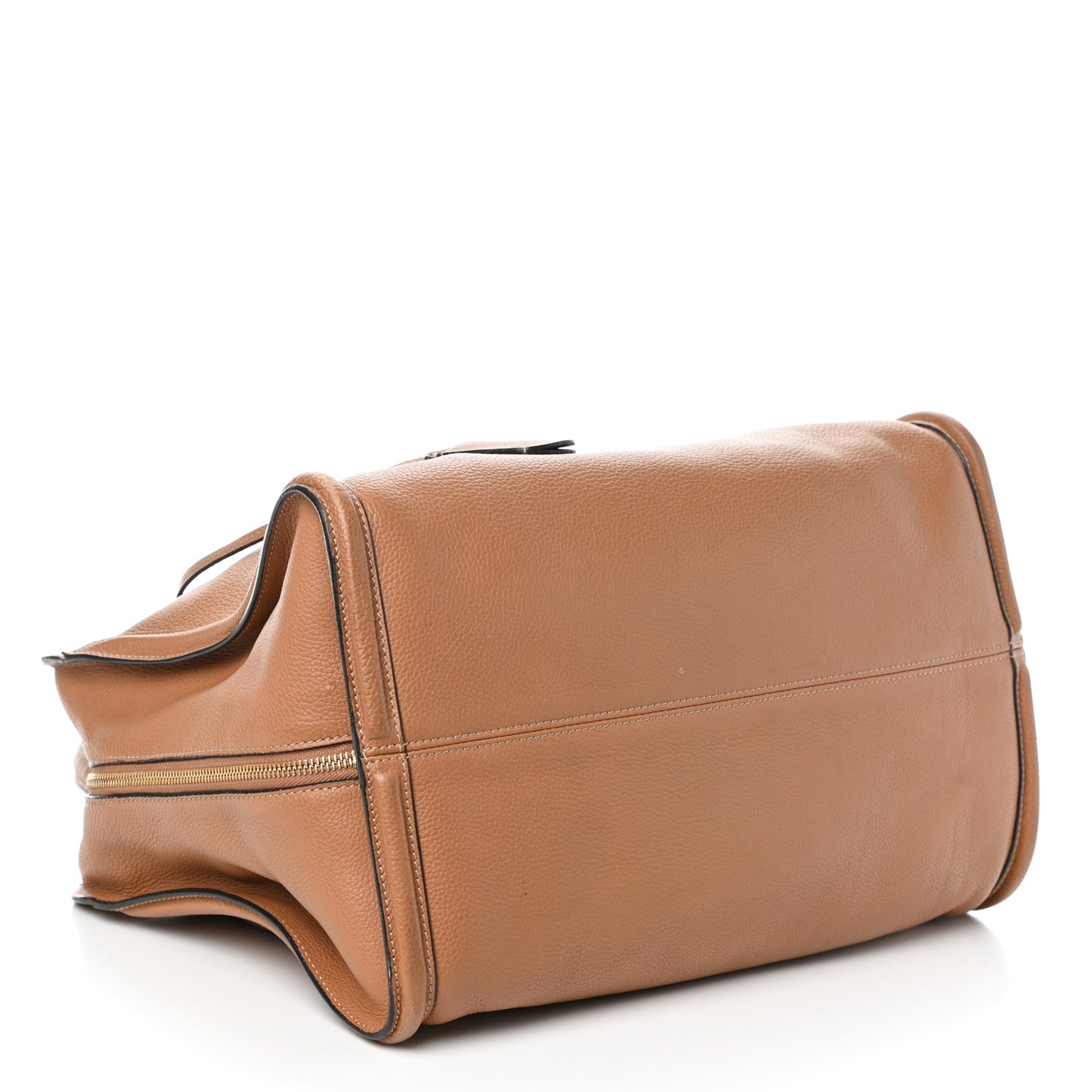 Pebbled Calfskin Large Skull Padlock Zip Around Tote Camel