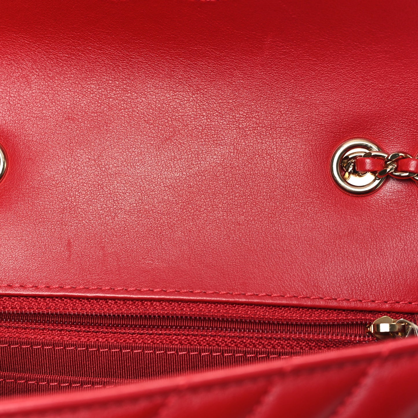 Calfskin Chevron Quilted Mini Statement Flap Red