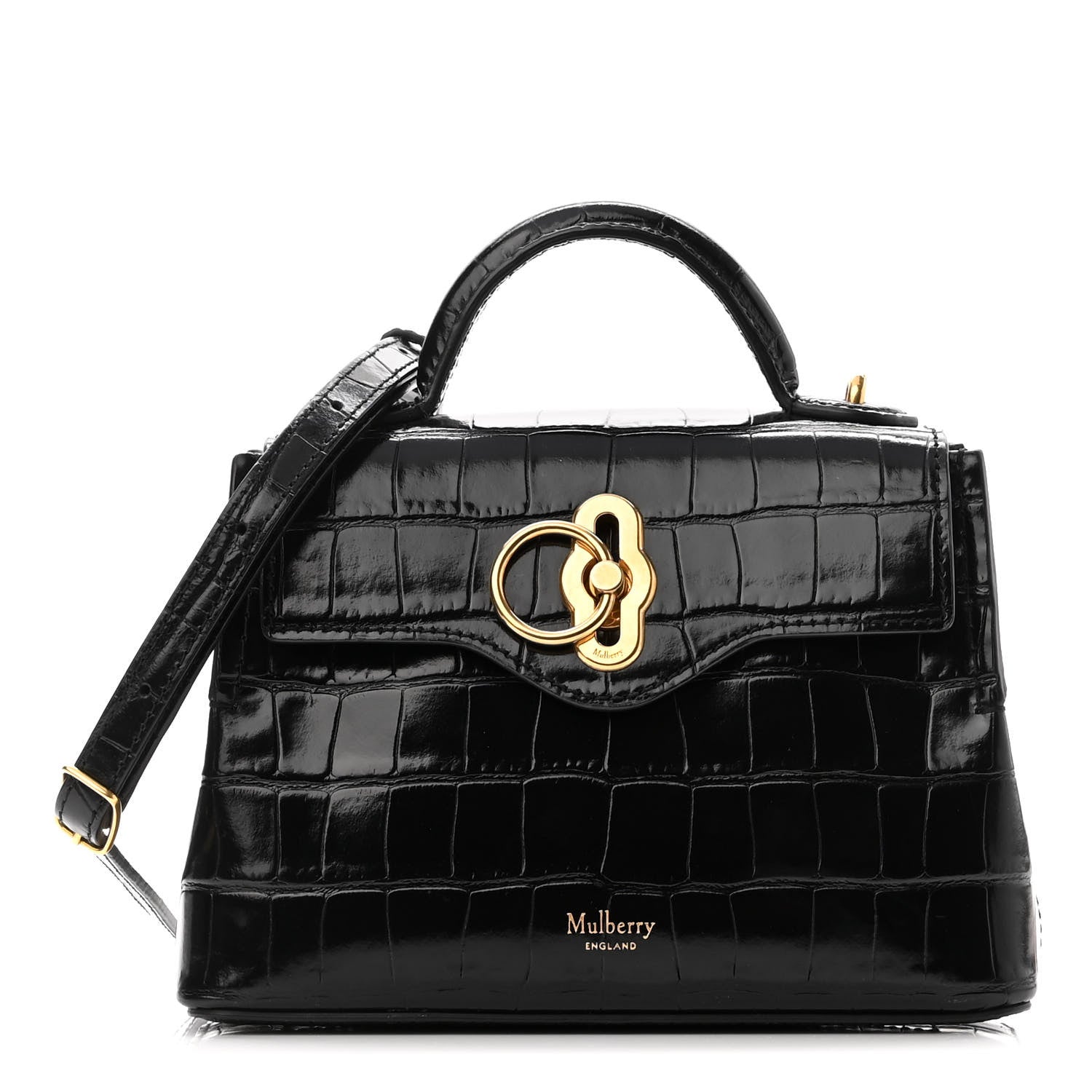 Mulberry Calfskin Crocodile Embossed Micro Seaton Black 1 of 9