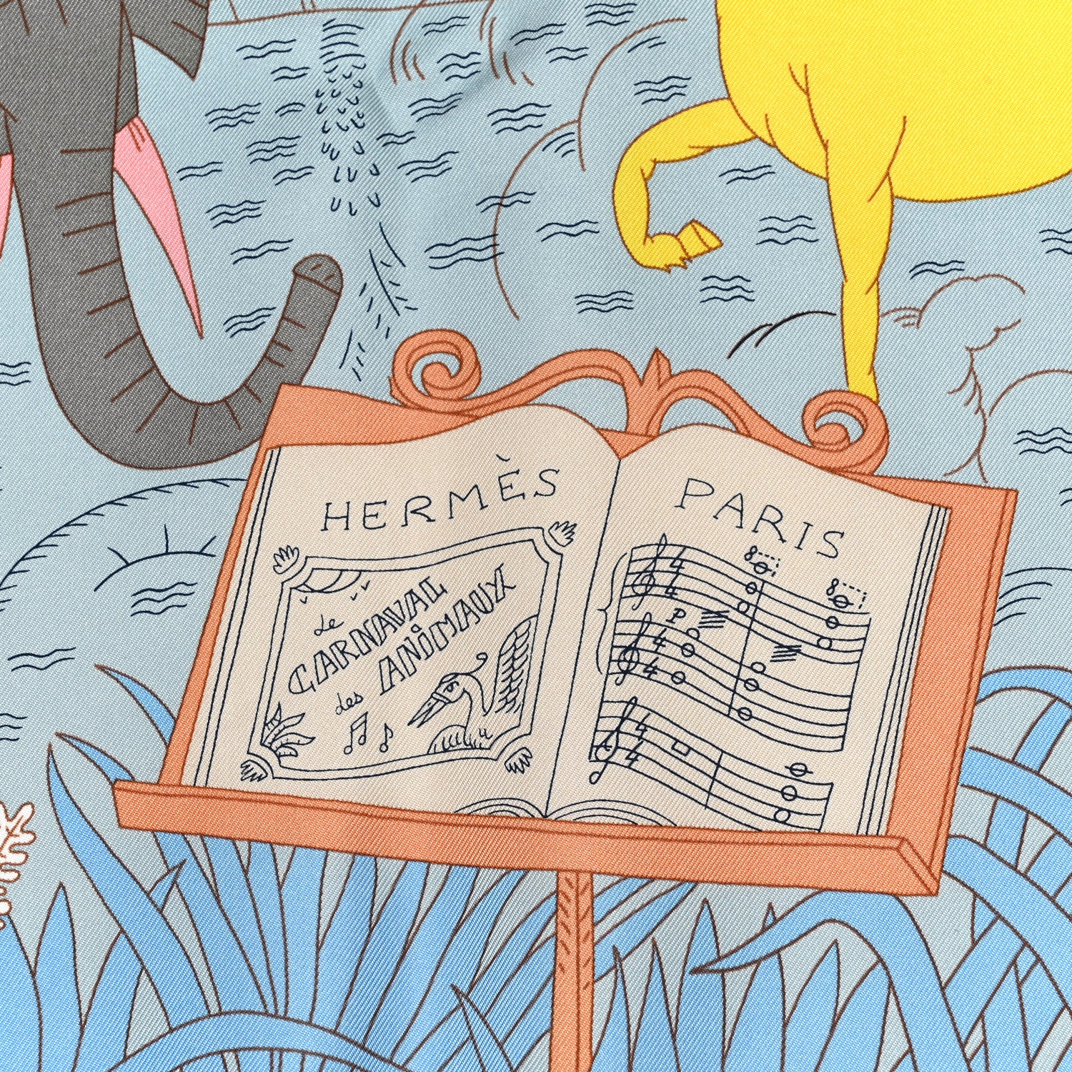Hermes Silk Le Carnaval des Anima Scarf 90 Bleu Glacier Jaune 2 of 3