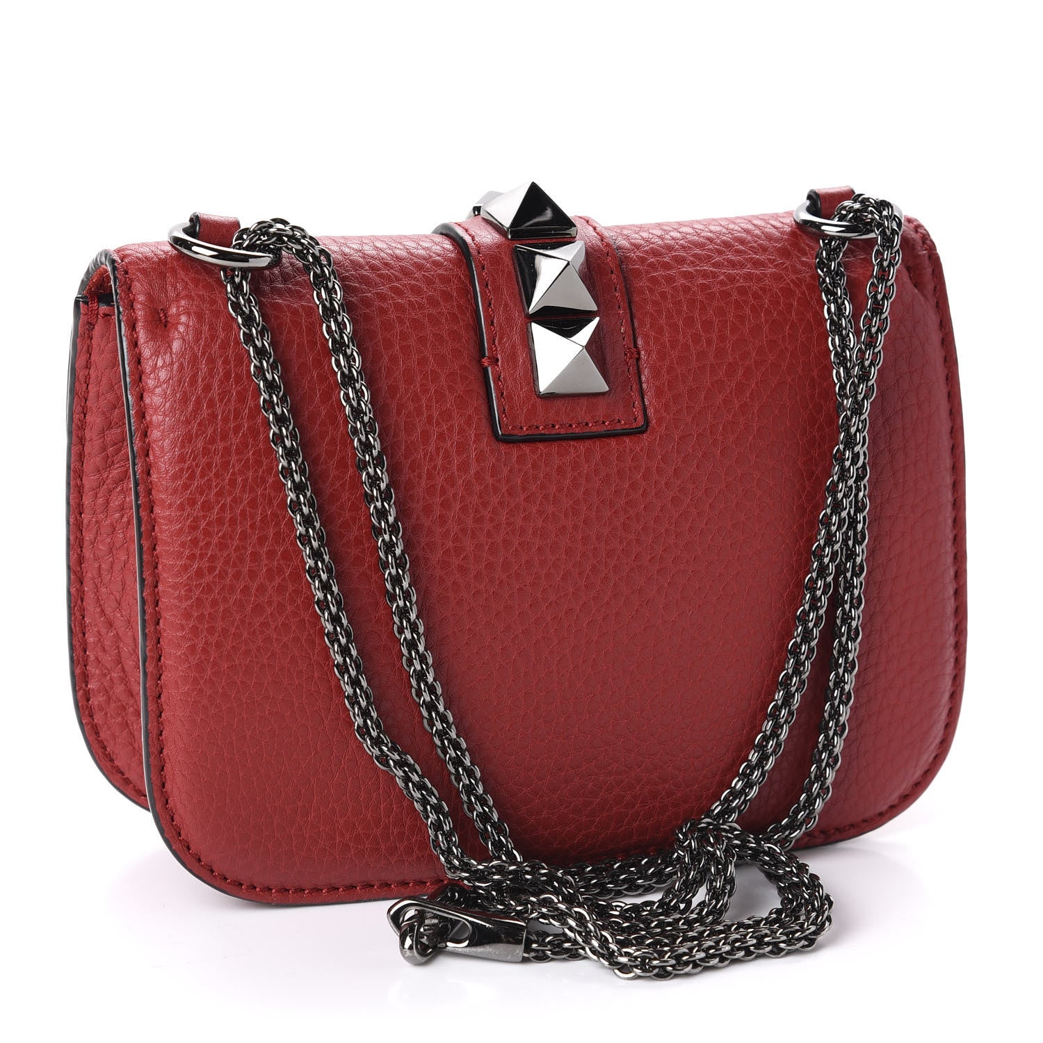 Valentino Garavani Pebbled Calfskin Small Glam Lock Rockstud Flap Red 3 of 9