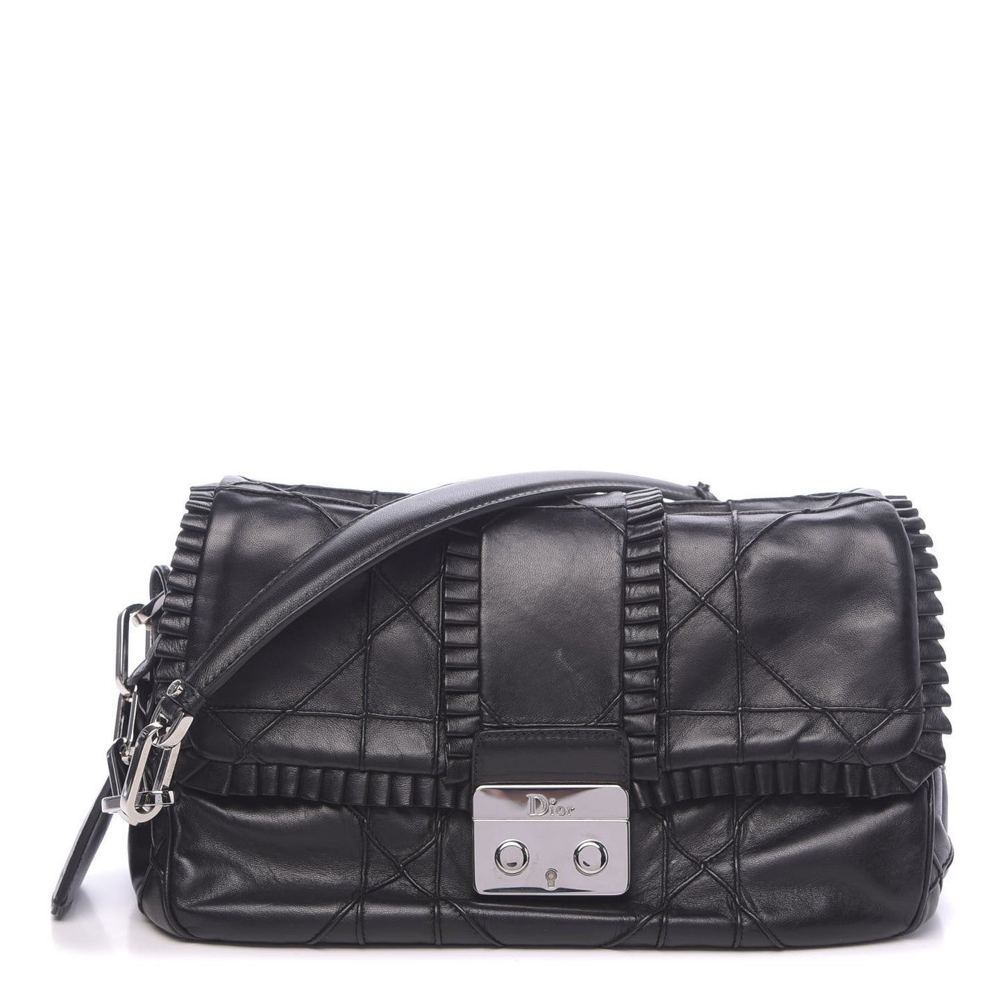 Lambskin Cannage Ruffle New Lock Flap Black
