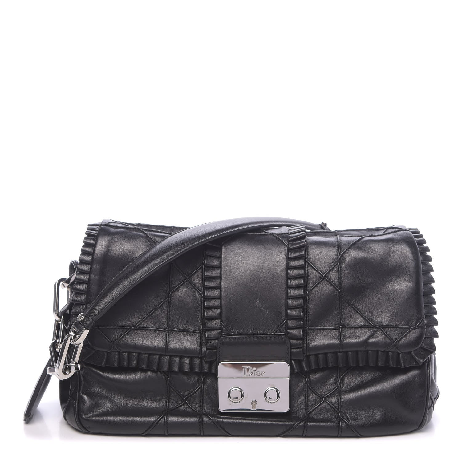 Christian Dior Lambskin Cannage Ruffle New Lock Flap Black 1 of 11