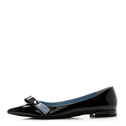 Prada Vernice Logo Bow Ballerina Flats 38 Black 1 of 10