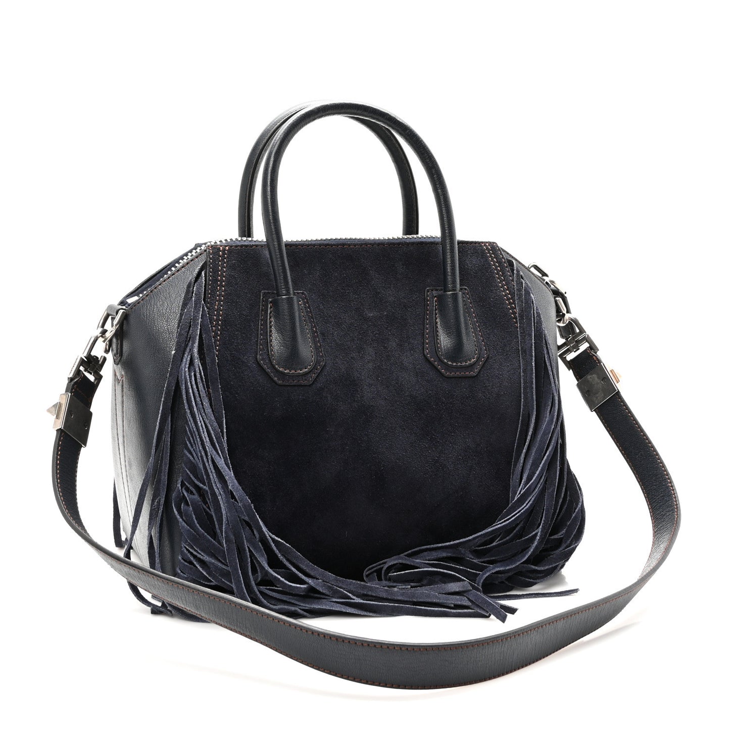 Calfskin Suede Small Fringe Antigona Blue