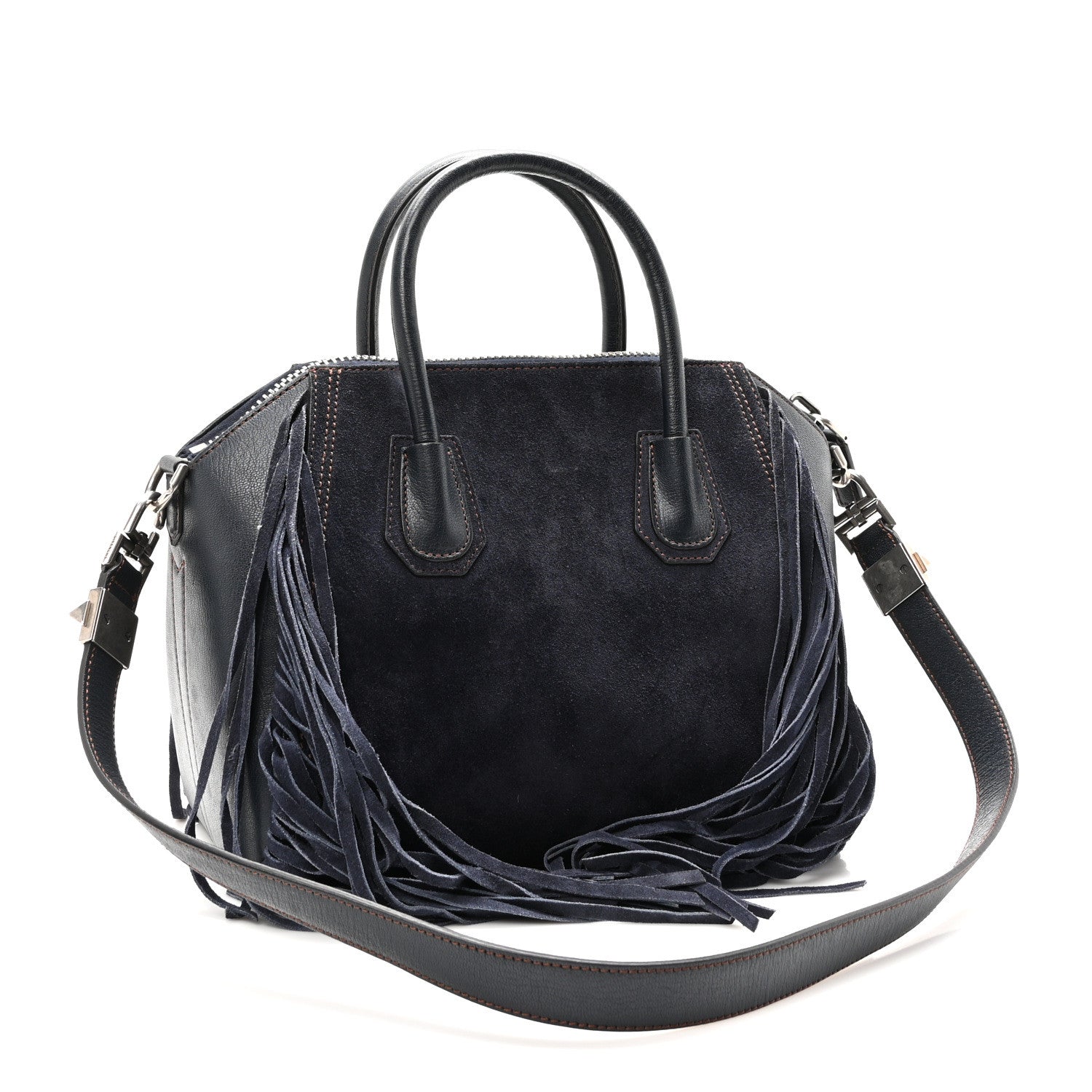 Givenchy Calfskin Suede Small Fringe Antigona Blue 3 of 10