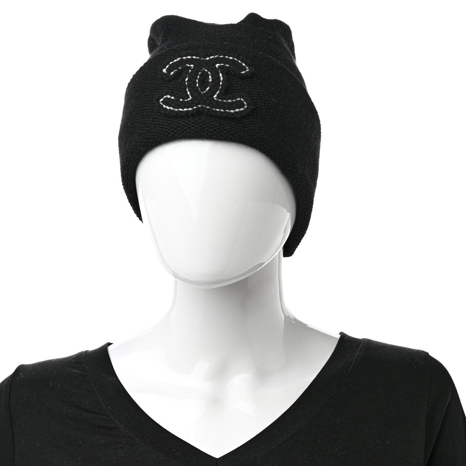 Chanel Cashmere CC Beanie Hat Black 2 of 6