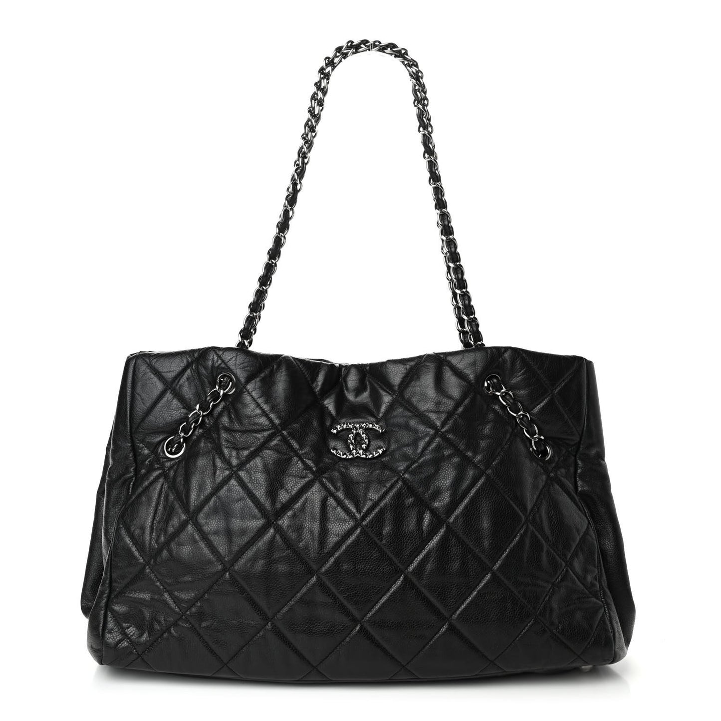 Soft Caviar Quilted Large Cells Tote Black