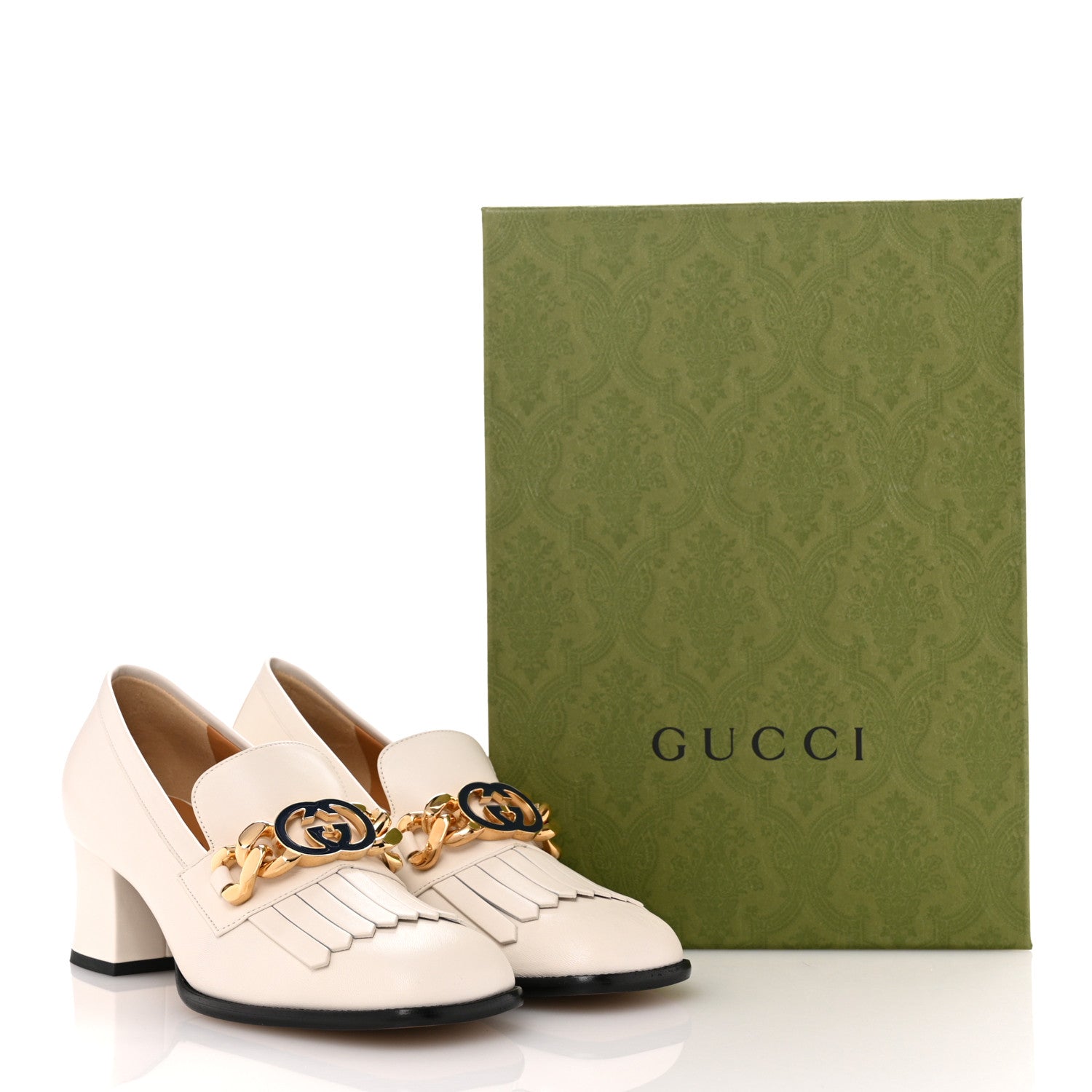 Gucci Malaga Kid Interlocking G Fringe 55mm Loafer Pumps 39 Mystic White 10 of 10