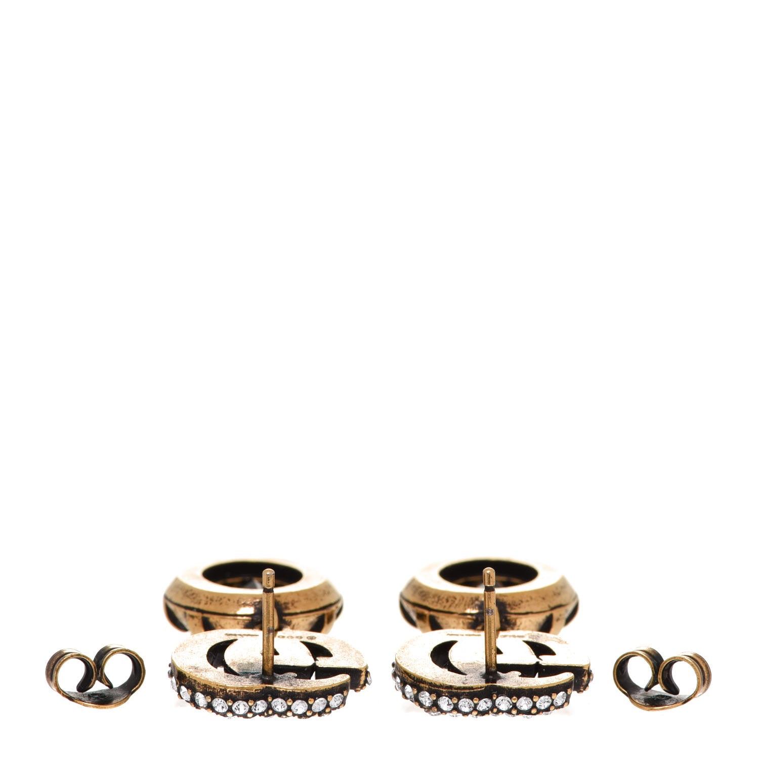 Gucci Crystal Double G Earrings Black Aged Gold 3 of 5