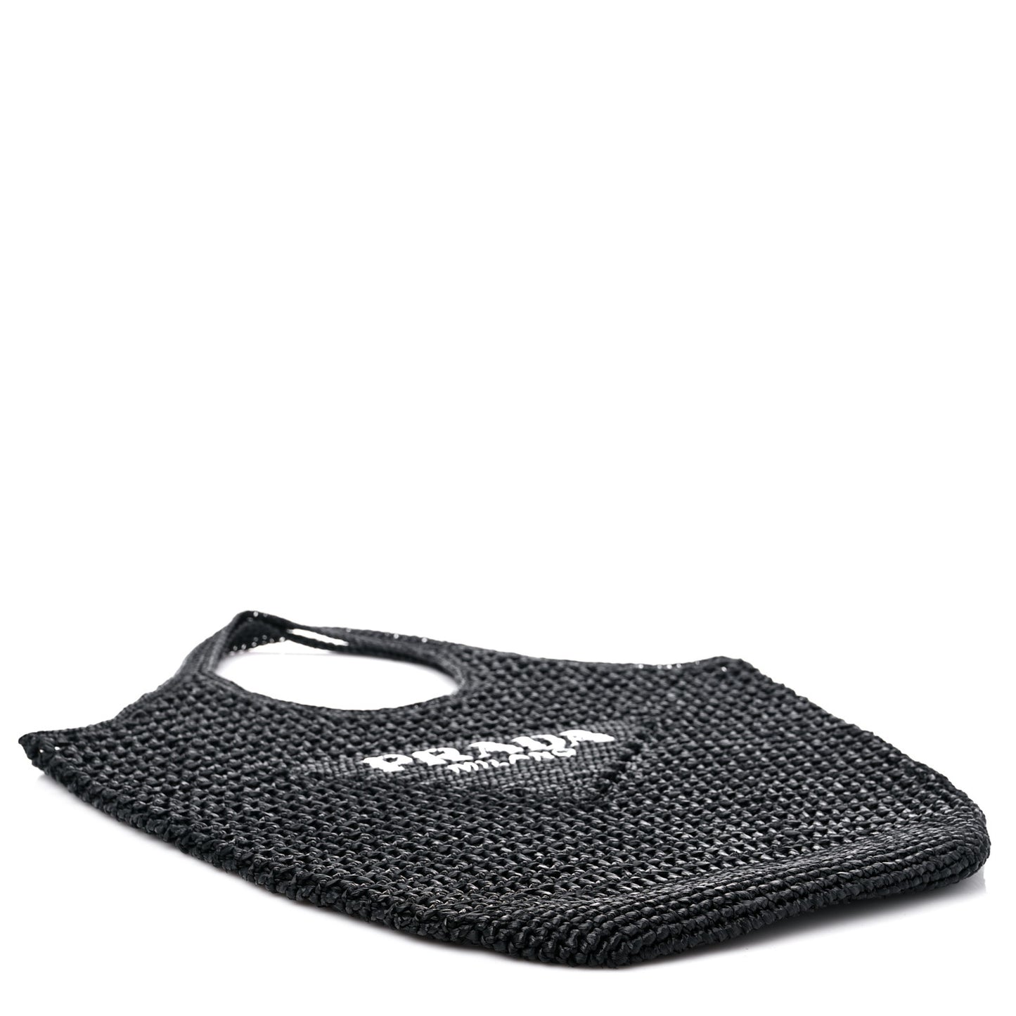 Yarn Raffia Effect Crochet Logo Embroidered Shopping Tote Bag Black