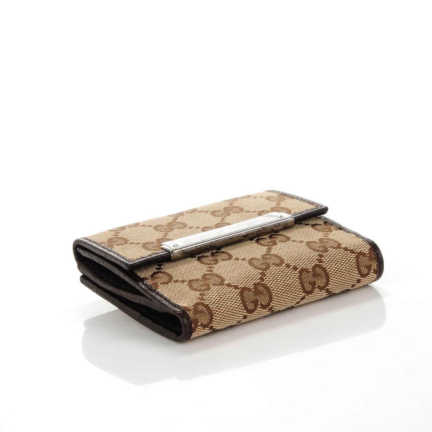 Monogram Textured Calfskin Metal Bar French Flap Wallet Beige Ebony Cocoa