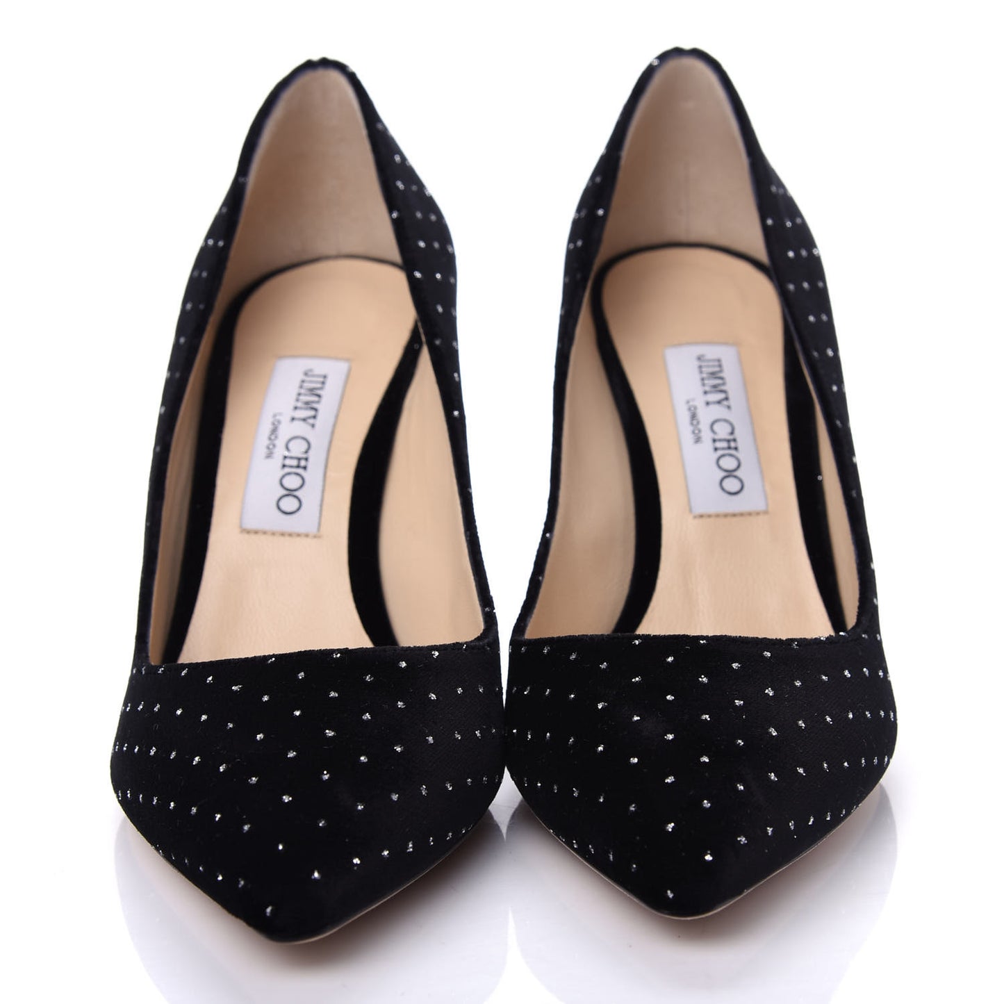 Glitter Spotted Velvet Pointy Toe Romy 85 Pumps 39.5 Black Silver