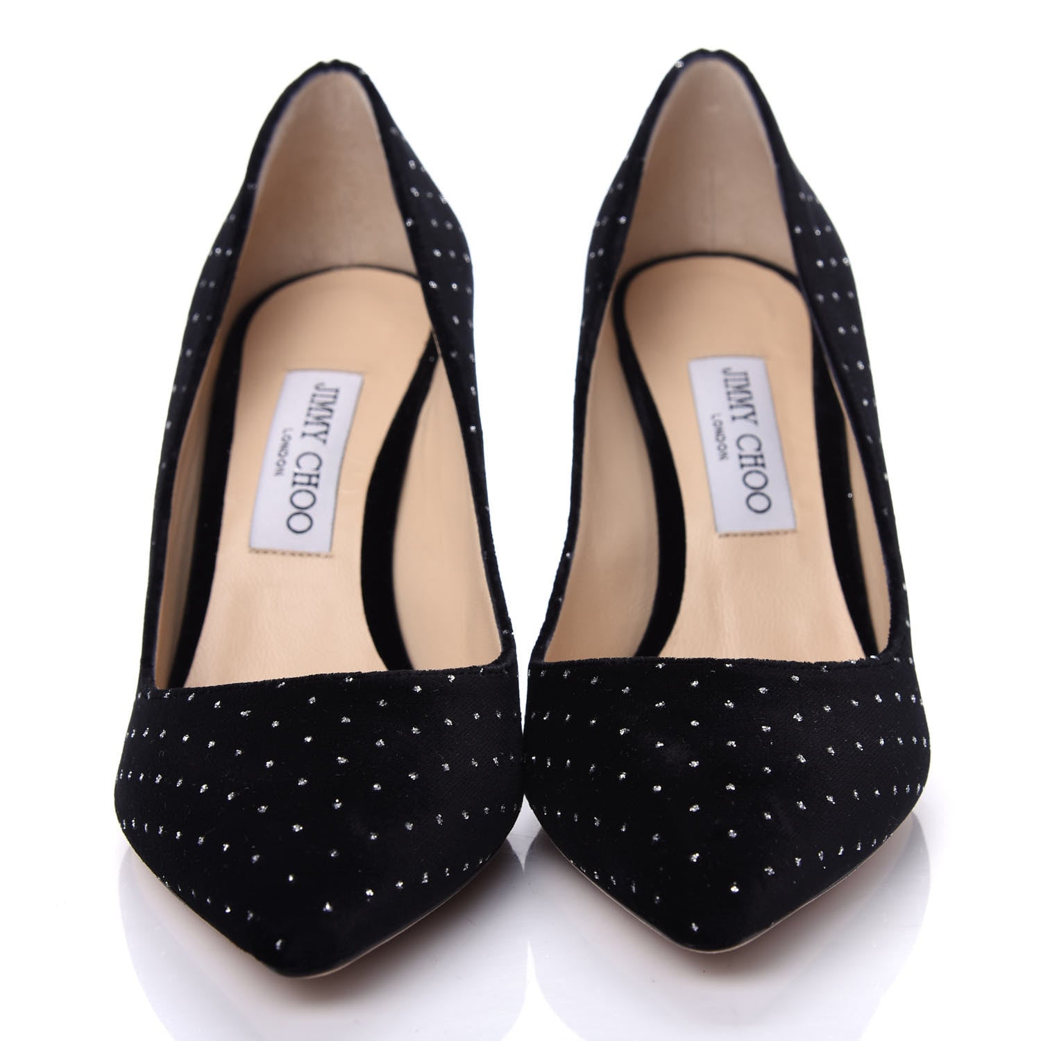 Jimmy Choo Glitter Spotted Velvet Pointy Toe Romy 85 Pumps 39.5 Black Silver 5 of 10