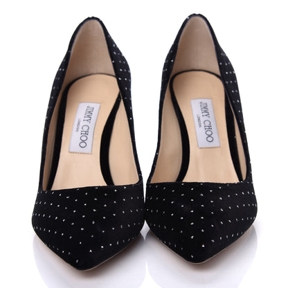 Jimmy Choo Glitter Spotted Velvet Pointy Toe Romy 85 Pumps 39.5 Black Silver 5 of 10