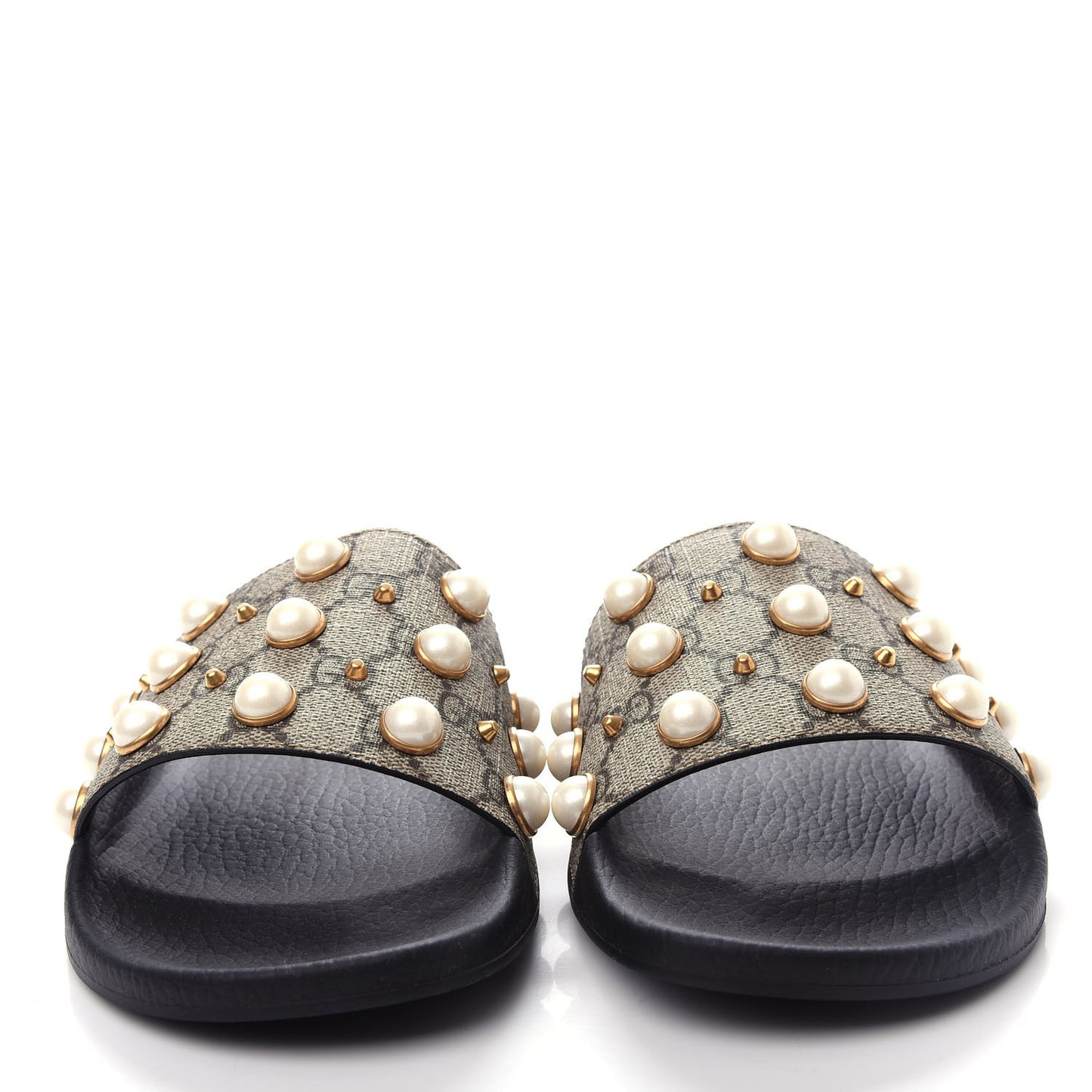 GG Supreme Monogram Pearls Slide Sandals 42 Beige