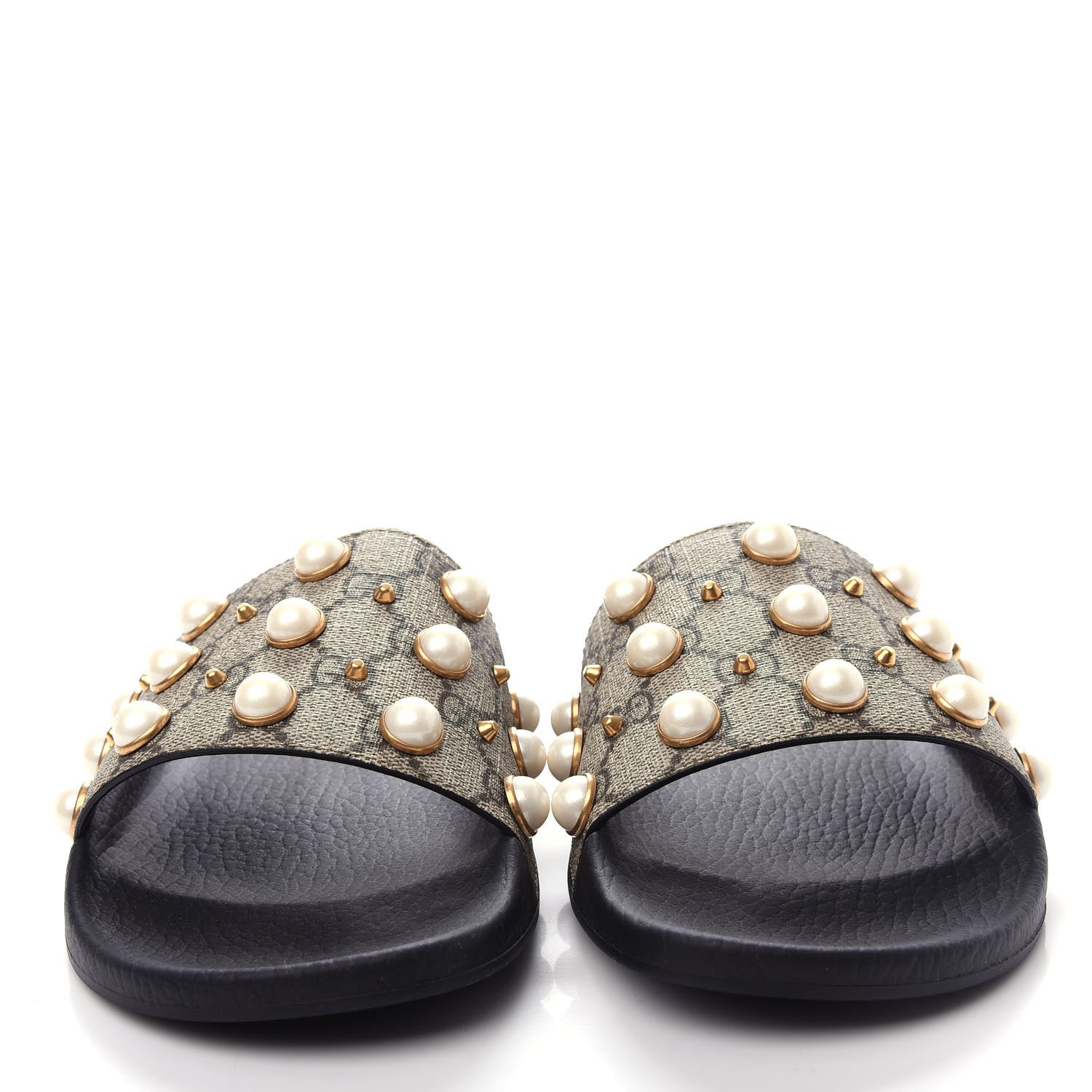 Gucci GG Supreme Monogram Pearls Slide Sandals 42 Beige 5 of 10