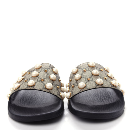 Gucci GG Supreme Monogram Pearls Slide Sandals 42 Beige 5 of 10