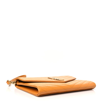 Saint Laurent Grain De Poudre Matelasse Chevron Monogram Cassandre Flap Pouch Senape Yellow 4 of 12