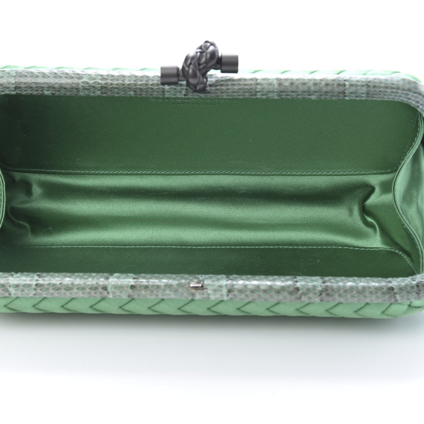 Satin Intreccio Impero Ayers Stretch Knot Clutch Emerald