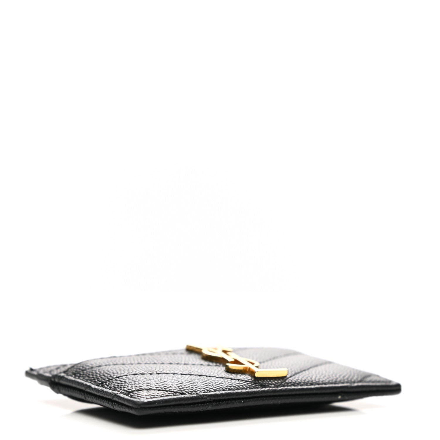 Saint Laurent Grain De Poudre Matelasse Chevron Monogram Credit Card Case Black 3 of 7