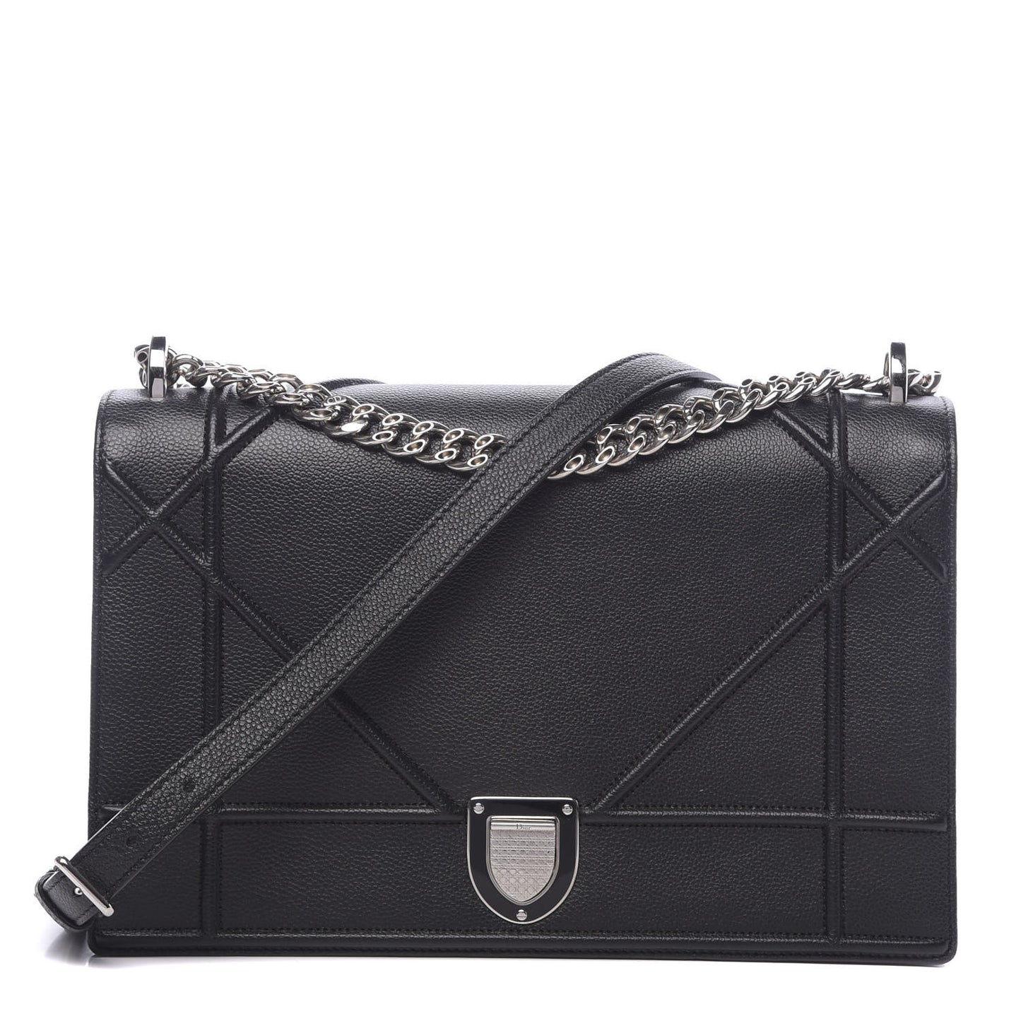 Grained Calfskin Large Diorama Flap Bag Black