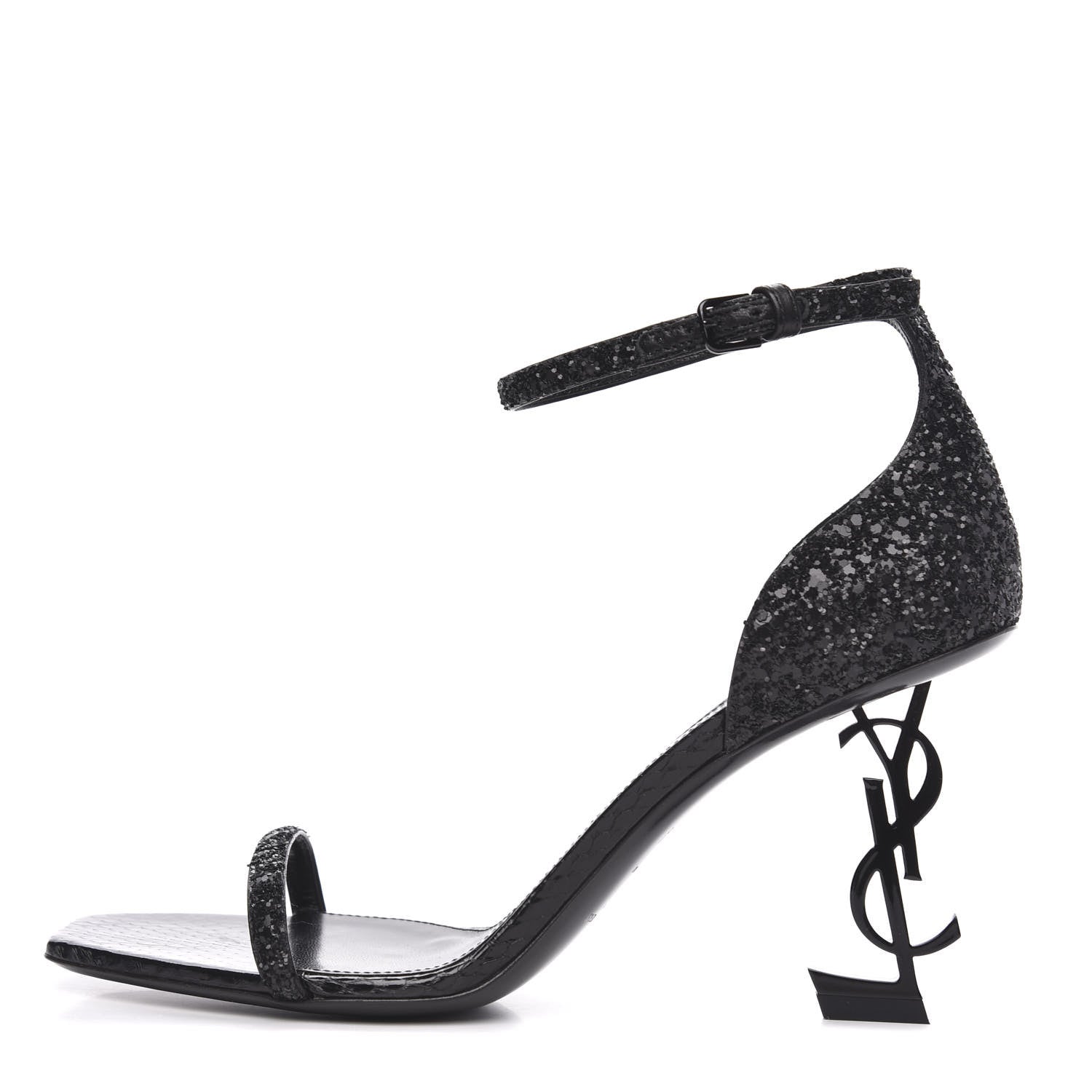 Saint Laurent Glitter Opyum Sandals 38.5 Black 1 of 8