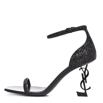 Saint Laurent Glitter Opyum Sandals 38.5 Black 1 of 8