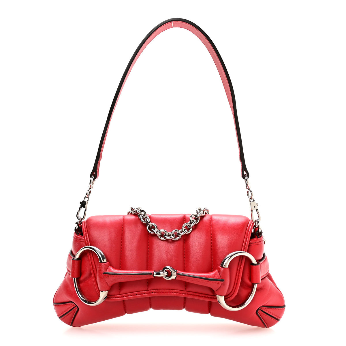 Nappa Vertical Matelasse Small Maxi Horsebit Chain Shoulder Bag Beret Red