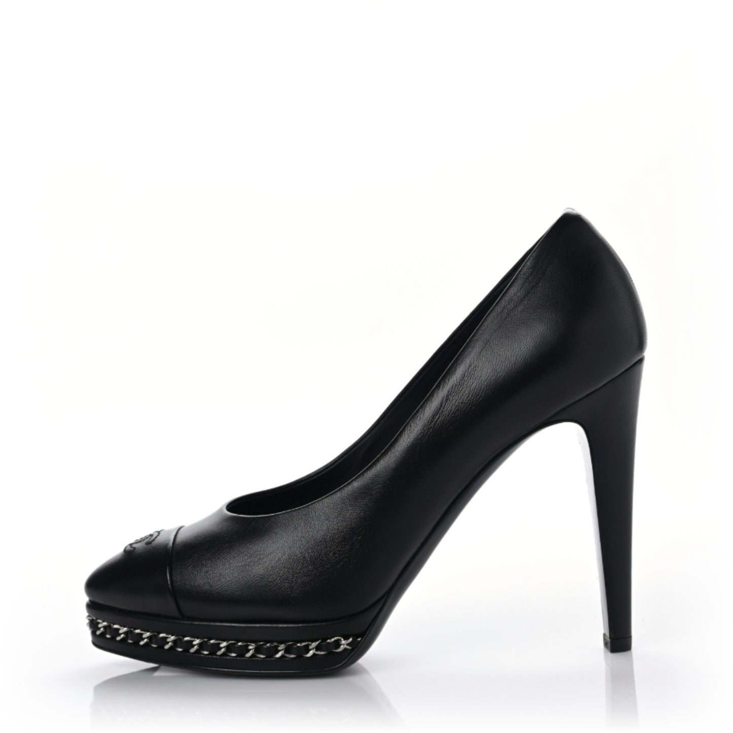 Calfskin Patent CC Cap Toe Platform Chain Pumps 38 Black